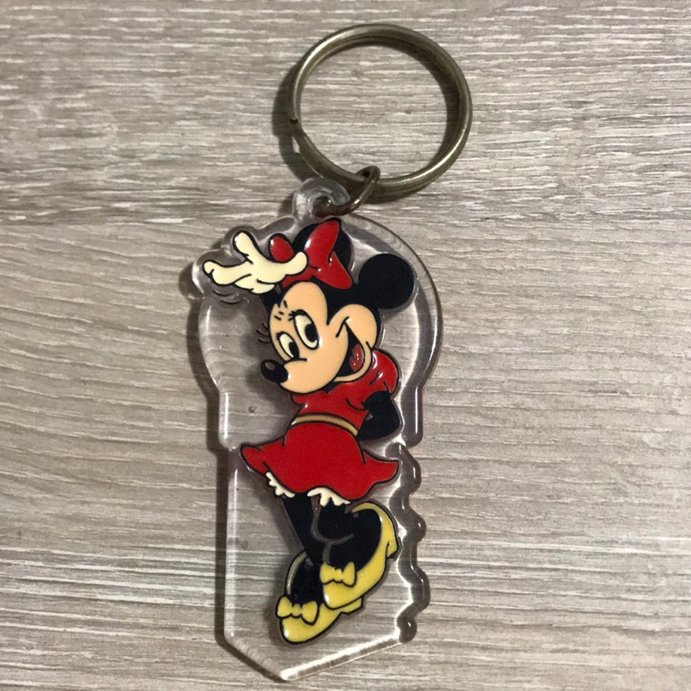 VTG Minnie Mouse Disney Enamel Color Keychain Monogram Products USA Made